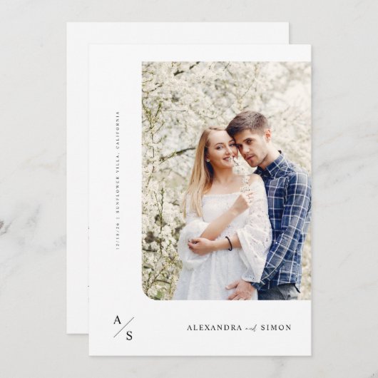 Invitation Élégant script Monogramme photo Mariage (Devant / Derrière)