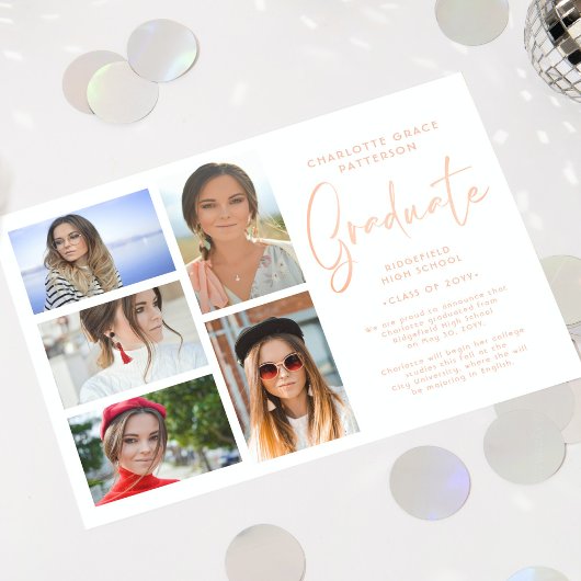 Invitation Élégant Script Multi Photo Graduation Party