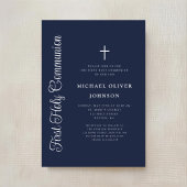 Invitation Elegant Script Navy Blue Boy First Communion
