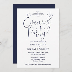Invitation Élégant Script Navy Blue Mariage Soirée