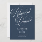Invitation Élégant Script Navy Blue Rehearsal Dîner (Devant)