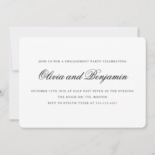 Invitation Élégant script noir blanc Formel Party (Devant)