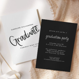 Invitation Élégant script noir & blanc Graduation
