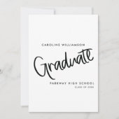 Invitation Élégant script noir & blanc Graduation (Devant)