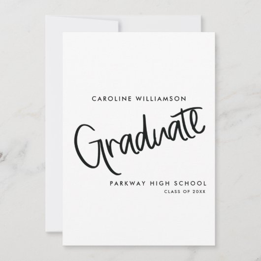 Invitation Élégant script noir & blanc Graduation (Devant)