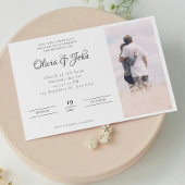 Invitation Élégant script noir blanc Mariage photo