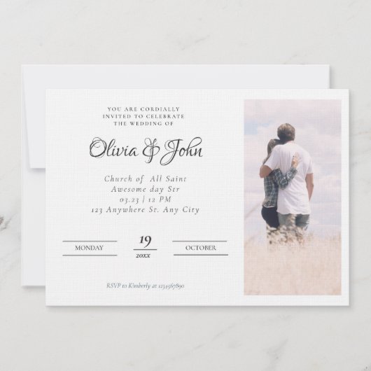 Invitation Élégant script noir blanc Mariage photo (Devant)