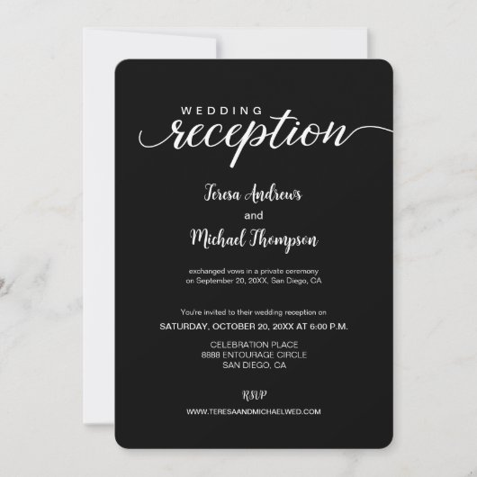 Invitation Élégant script Noir Blanc Mariage Réception seulem (Devant)