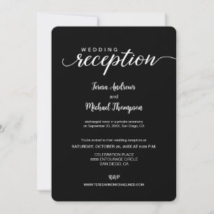 Invitation Élégant script Noir Blanc Mariage Réception seulem