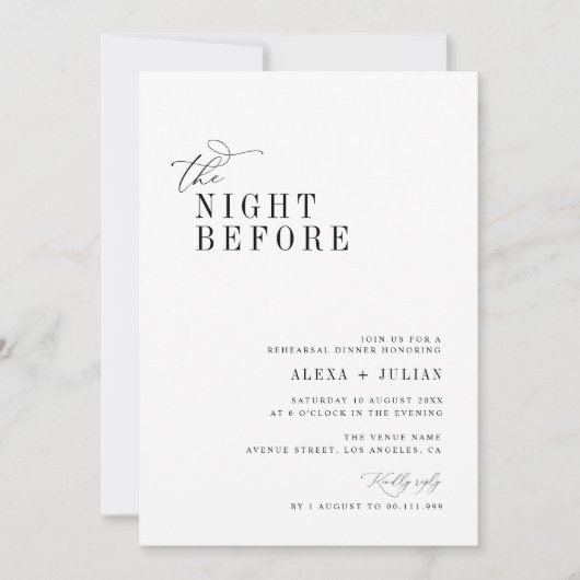 Invitation élégant script noir et blanc dîner de répétition (Devant)