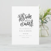 Invitation Élégant Script Noir et Blanc Enregistrer la Date (Debout devant)