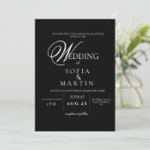 Invitation Élégant Script noir et blanc Mariage classique (Debout devant)