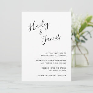 Invitation Élégant Script noir et blanc Mariage moderne
