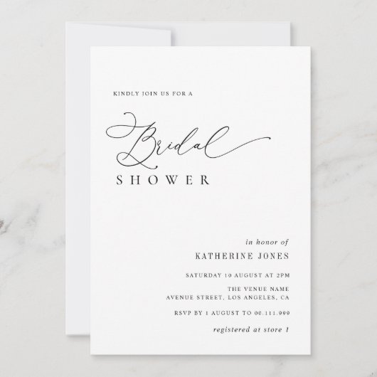 Invitation élégant script noir et blanc nuptiale douche (Devant)