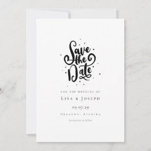 Invitation Élégant Script Noir et Blanc Save the Date