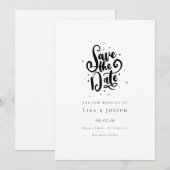 Invitation Élégant Script Noir et Blanc Save the Date (Devant / Derrière)