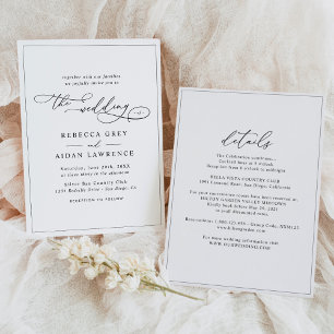 Invitation Élégant script noir et blanc tout en un Mariage