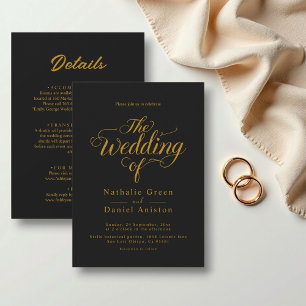 Invitation Élégant Script Noir Et Mariage Classy Or