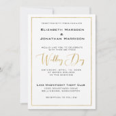 Invitation Élégant script noir et or et Mariage frontalier (Devant)