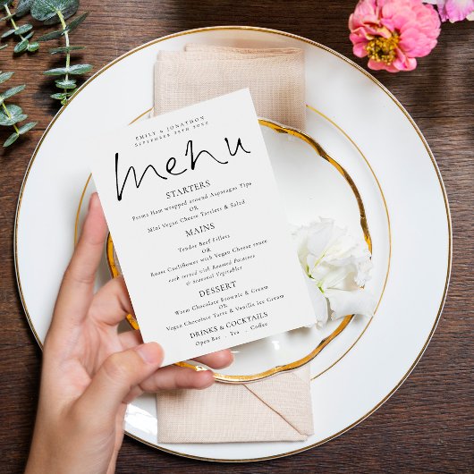 Invitation Élégant Script noir Mariage menu