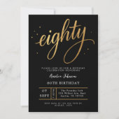 Invitation Élégant Script Noir & Or Quatre-Vingtième 80e Anni (Devant)