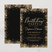 Invitation Élégant Script Noir Paillettes Or 60e Anniversaire (Devant / Derrière)