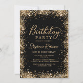 Invitation Élégant Script Noir Paillettes Or 60e Anniversaire (Devant)