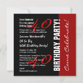 Invitation Élégant script noir rouge blanc 40e anniversaire (Devant)