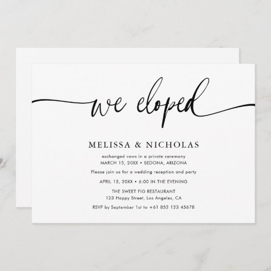 Invitation Élégant Script Nous Avons Elopé Mariage Elopement (Devant / Derrière)