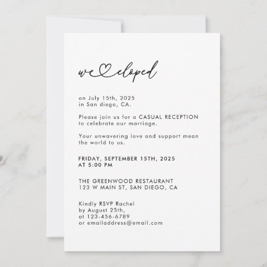 Invitation Élégant Script Nous Avons Elopé Photo Mariage Réce (Dos)