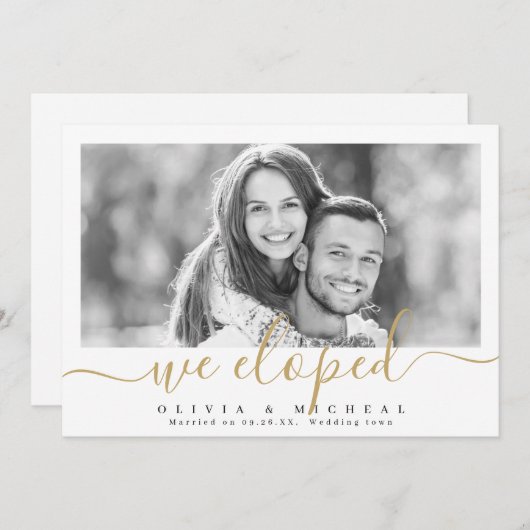 Invitation Élégant script "nous avons fui" mariage photo mode (Devant / Derrière)