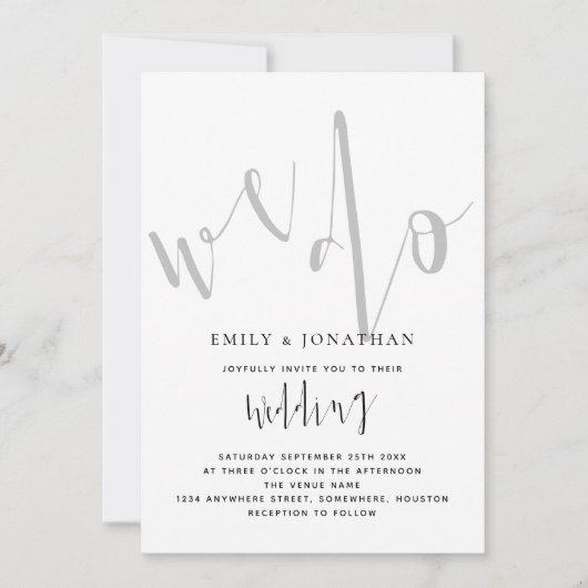 Invitation Élégant Script Nous faisons Mariage noir blanc (Devant)