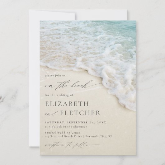 Invitation Elegant Script On The Beach Wedding (Devant)