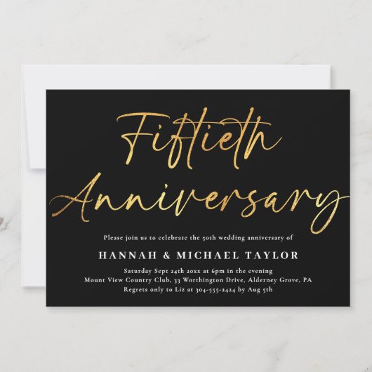 Invitation Élégant script or 50e anniversaire Mariage (Devant)