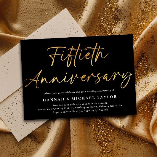 Invitation Élégant script or 50e anniversaire Mariage