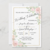 Invitation Élégant Script or Aquarelle rose Mariage floral (Devant)