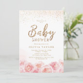 Invitation Élégant script or & baby shower floral blush (Debout devant)