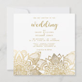 Invitation Élégant script or blanc mariage de mandala floral (Devant)