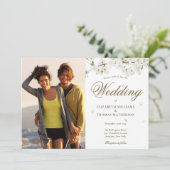 Invitation Élégant script or Blancs Blossom 2 Photo (Debout devant)