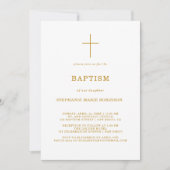 Invitation Élégant script or Calligraphie Croix Baptême (Devant)
