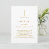 Invitation Élégant script or Calligraphie Croix Baptême (Debout devant)