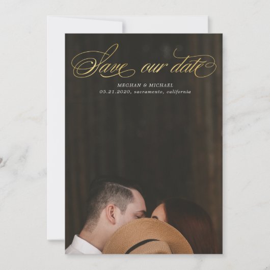 Invitation élégant script or fausse feuille Photo Enregistrer (Devant)