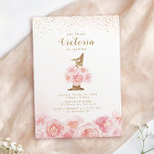 Invitation Élégant script or & floral blush 1er anniversaire