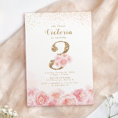 Invitation Élégant script or & floral blush 3e anniversaire
