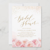 Invitation Elégant script or & floral brush douche nuptiale (Devant)