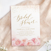 Invitation Elégant script or & floral brush douche nuptiale