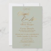 Invitation Élégant Script Or Heureux Jamais Après, Sage Green (Devant)