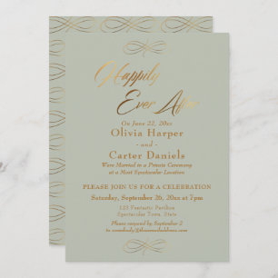 Invitation Élégant Script Or Heureux Jamais Après, Sage Green