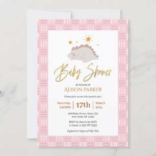 Invitation Élégant script or joli Baby shower de dinosaure ro