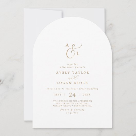 Invitation Élégant script or Monogram Boho Arch Mariage (Devant)
